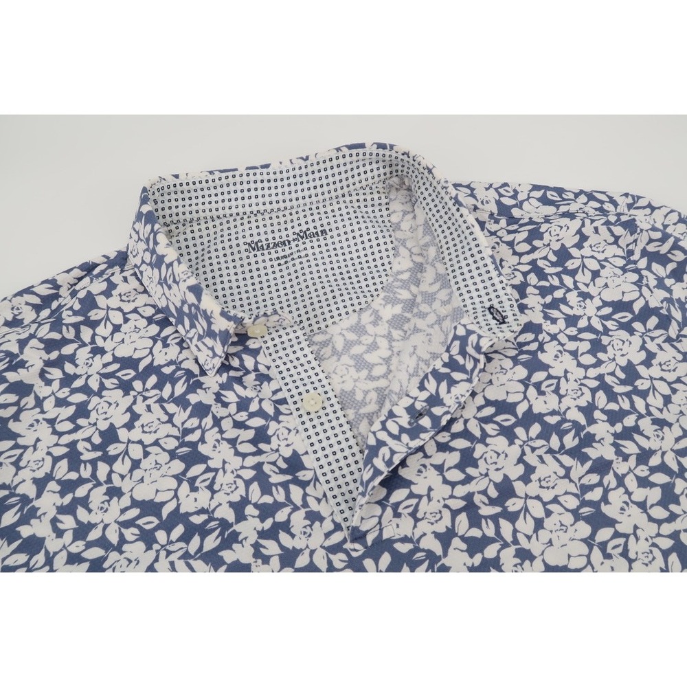 Mizzen+Main Versa Polo Shirt Mens Large Blue White Floral Trim‎ Fit 1KS-1313